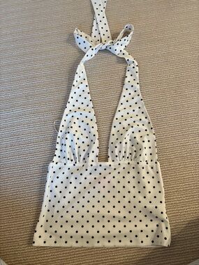 Edikted White Halter Polka Dot Crop Top with Black Dots